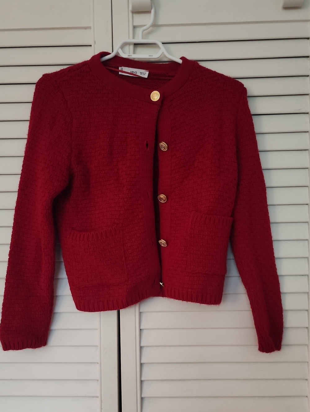Mango Bright Red Textured Knit Sweater